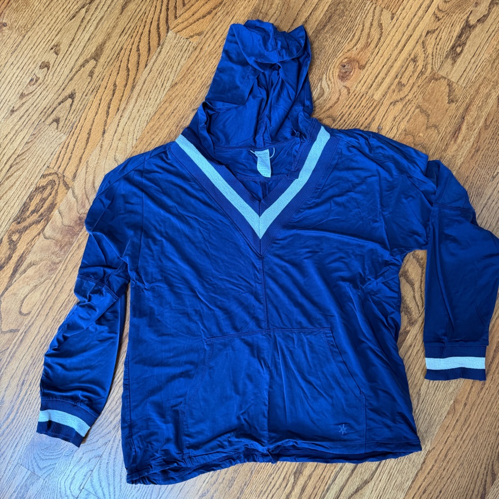 Blue V-Neck Splendid brand Hoodie with White Trim